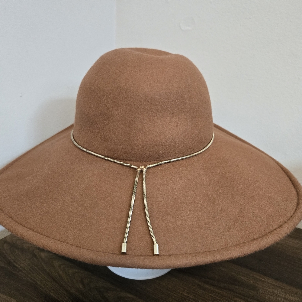 BCBG Elegant Brown Wide-Brim Hat